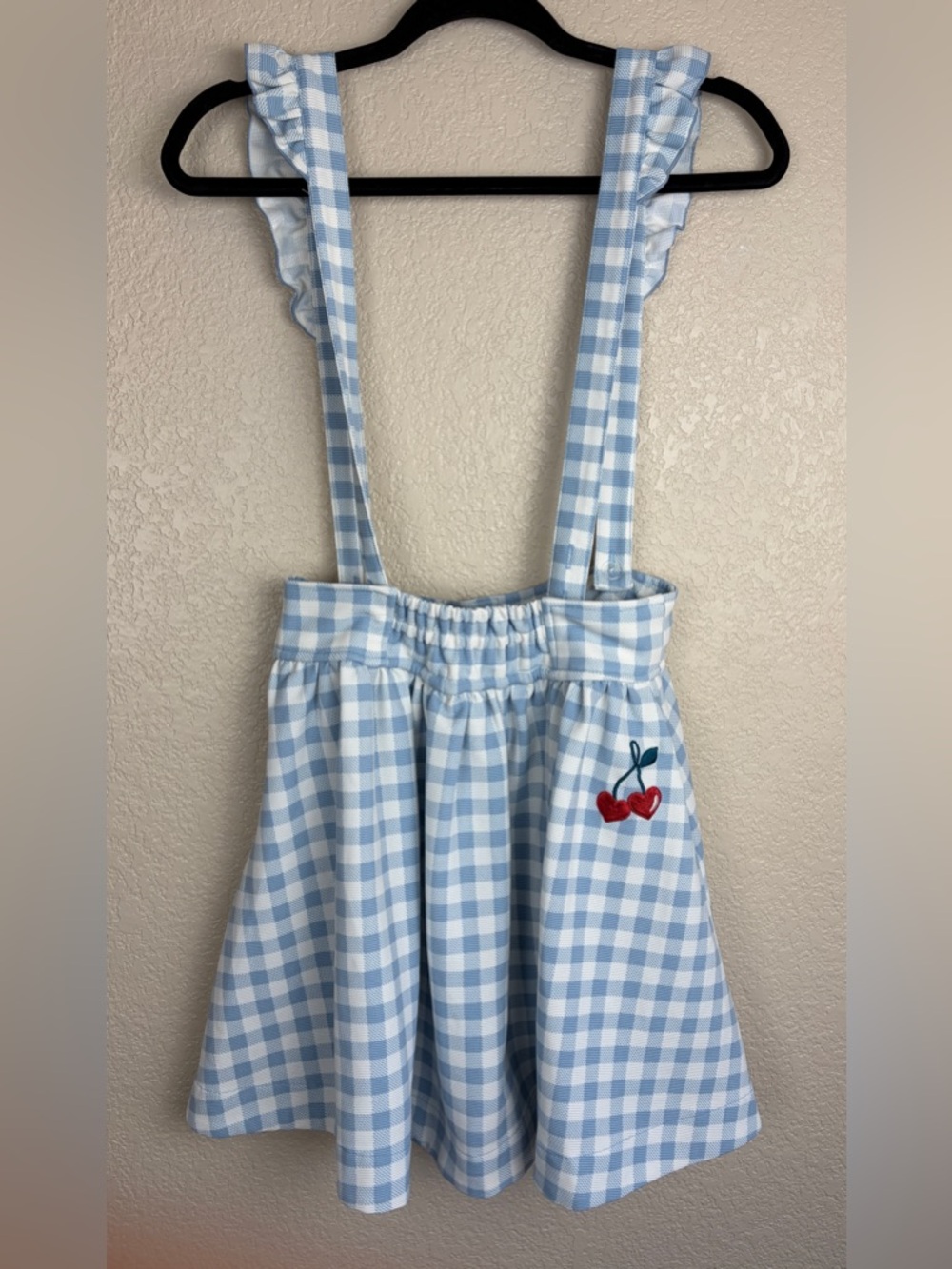 HTF Rare Liz Lisa Blue Gingham Suspender Skirt with‎ Cherry Embroidery EUC sz 0